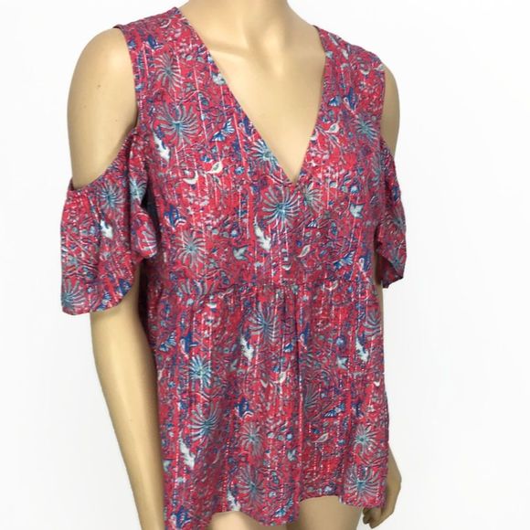Lucky Brand Tops - Lucky Brand Red Floral Cold Shoulder Blouse